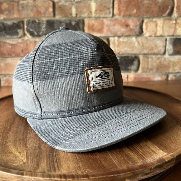 Vans Off The Wall Hat Gray Striped Canvas Brown Logo Adjustable Cap Mens - Picture 2 of 16